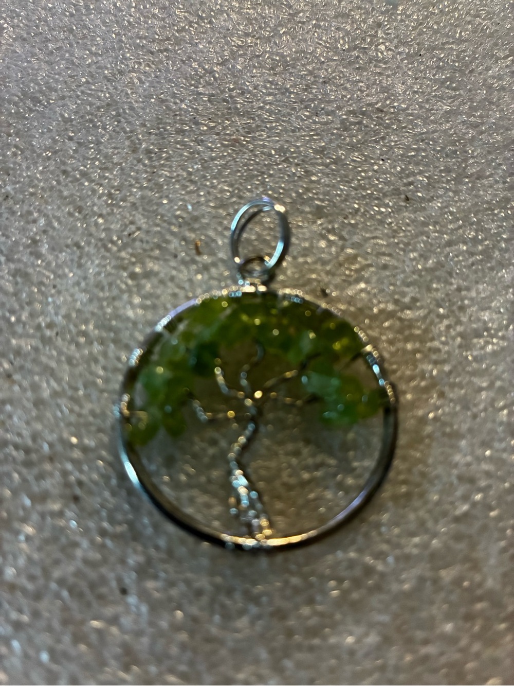 Silver Tree of Life Pendant with Green Gem Leaves